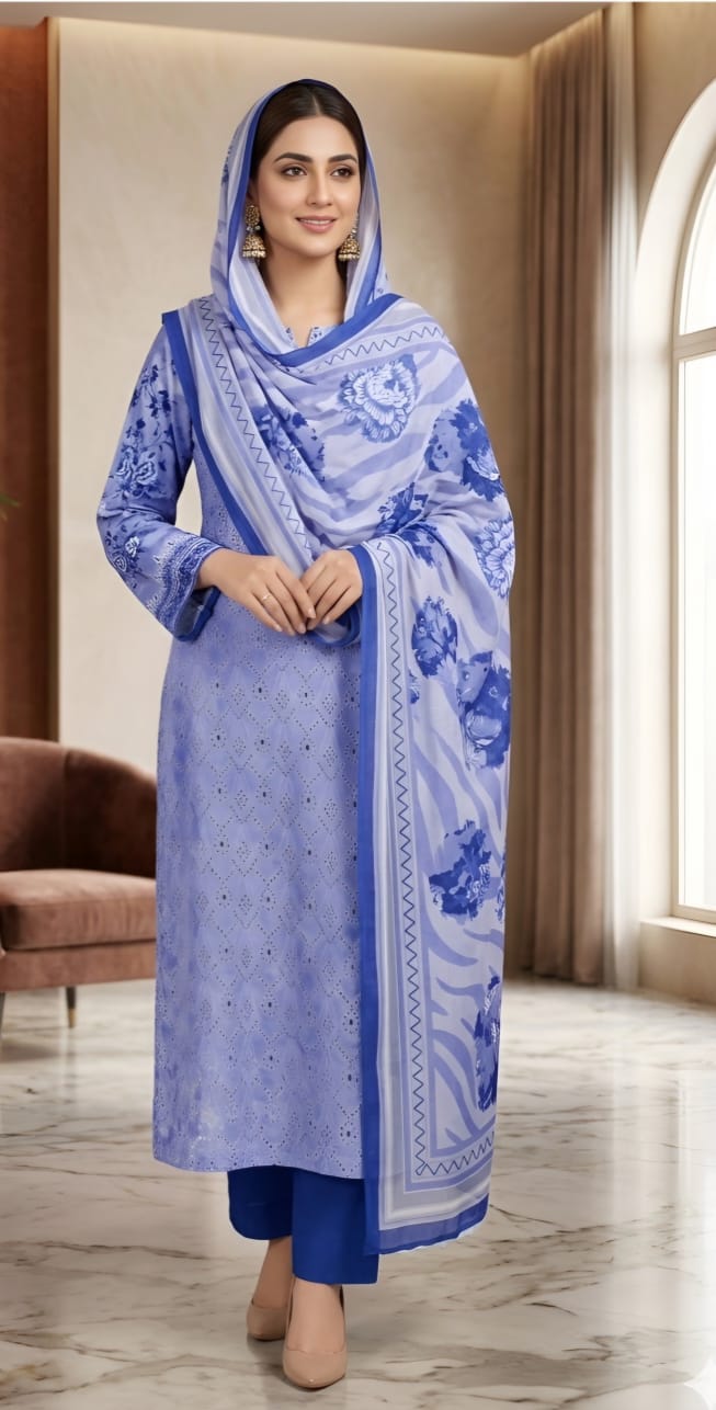 Chikankari Lawn Unstitched Suit – 3 Piece
