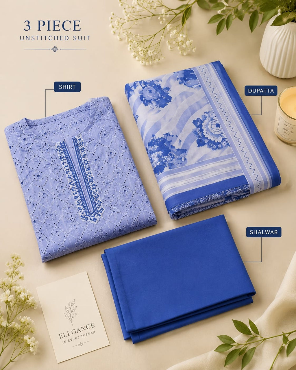 Chikankari Lawn Unstitched Suit – Gul-e-Rana | 3 Piece