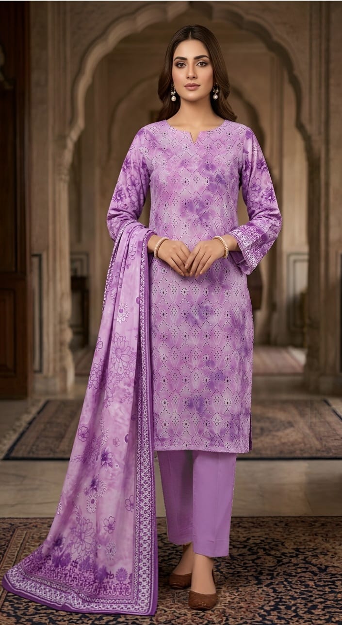 Chikankari Lawn Unstitched Suit – 3 Piece