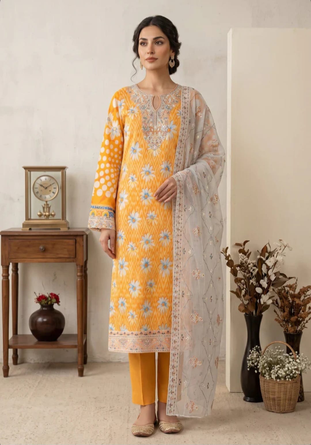 EMBROIDERED LAWN UNSTITCHED SUIT – 3 PIECE