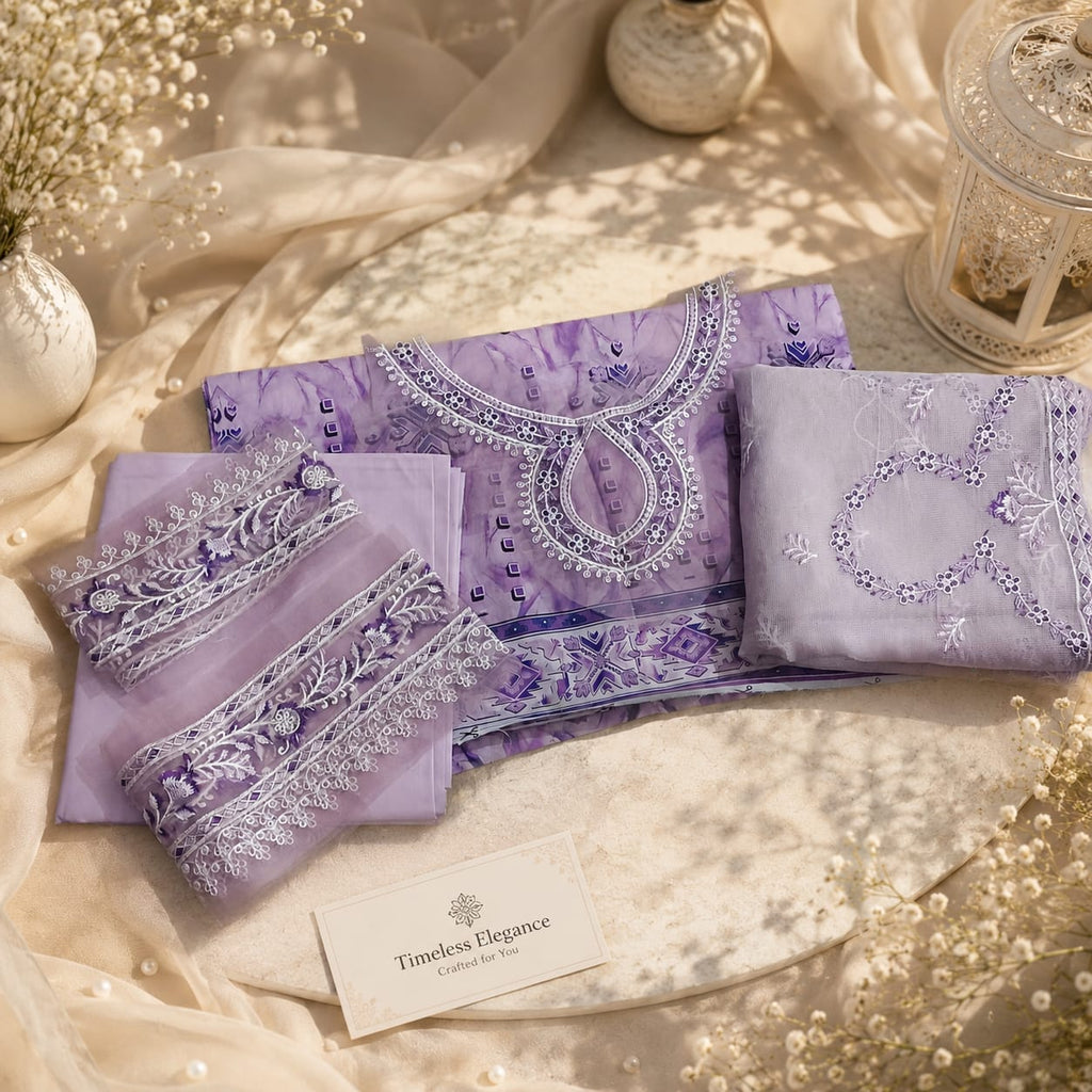 Embroidered Lawn Unstitched Suit – Baharaan | 3 Piece