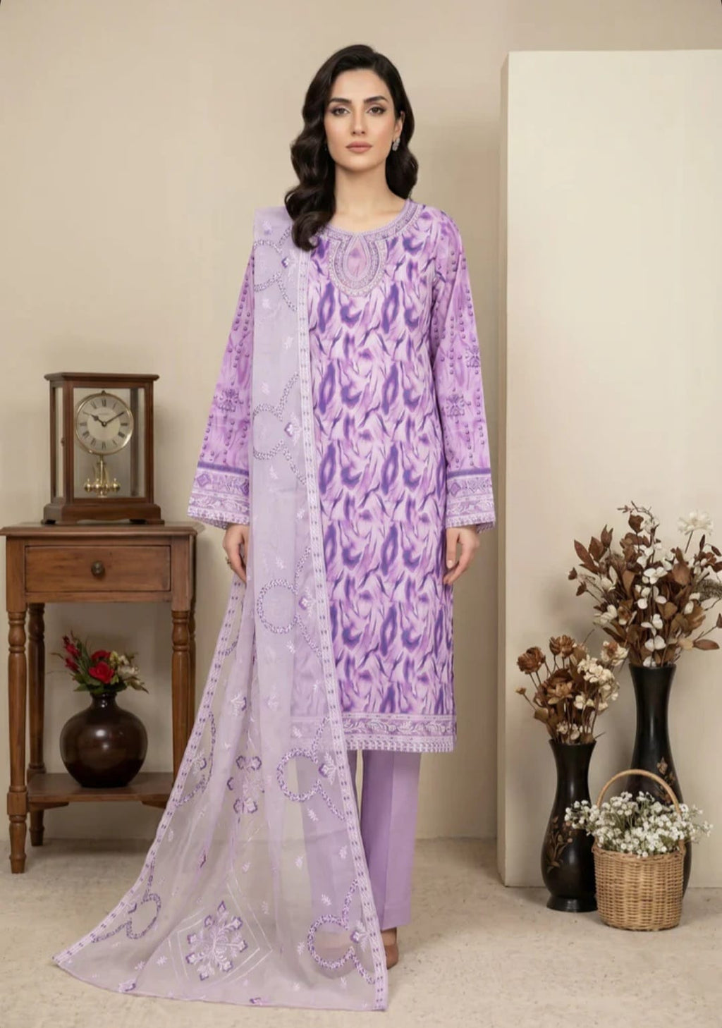 Embroidered Lawn Unstitched Suit – Baharaan | 3 Piece