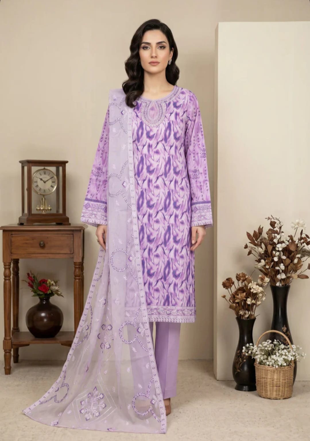 EMBROIDERED LAWN UNSTITCHED SUIT – 3 PIECE