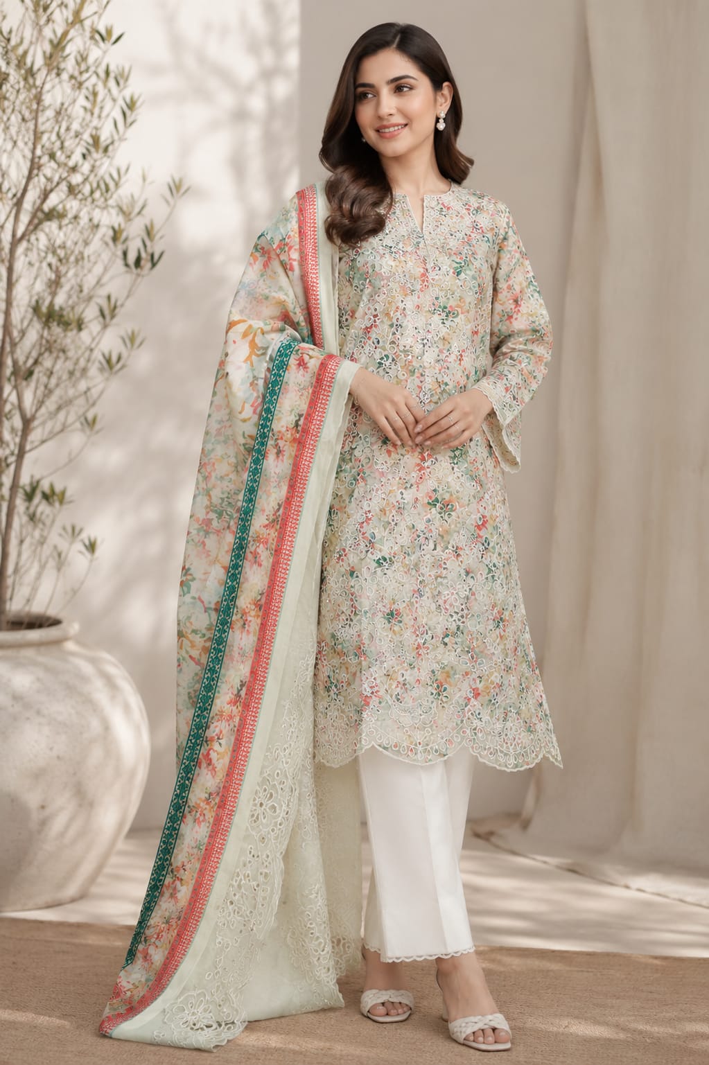 Laser Embroidered Lawn Unstitched Suit – Roshanara | 3 Piece