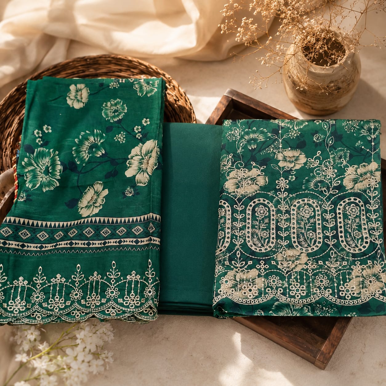 Laser Embroidered Lawn Unstitched Suit – 3 Piece