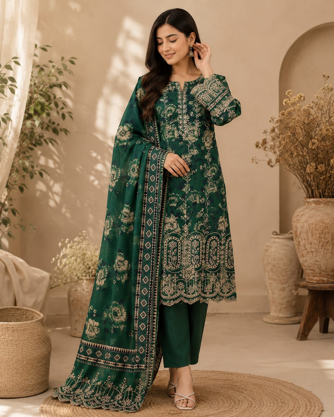 Laser Embroidered Lawn Unstitched Suit – 3 Piece