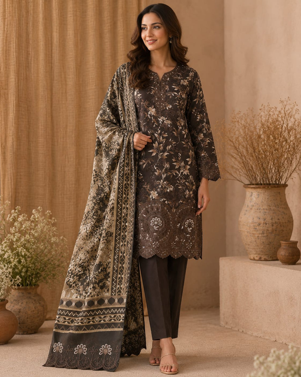 Laser Embroidered Lawn Unstitched Suit – Shandana | 3 Piece