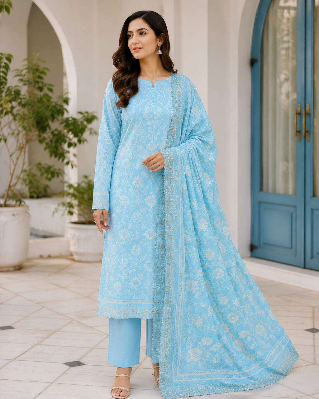 Laser Embroidered Lawn Unstitched Suit – 3 Piece