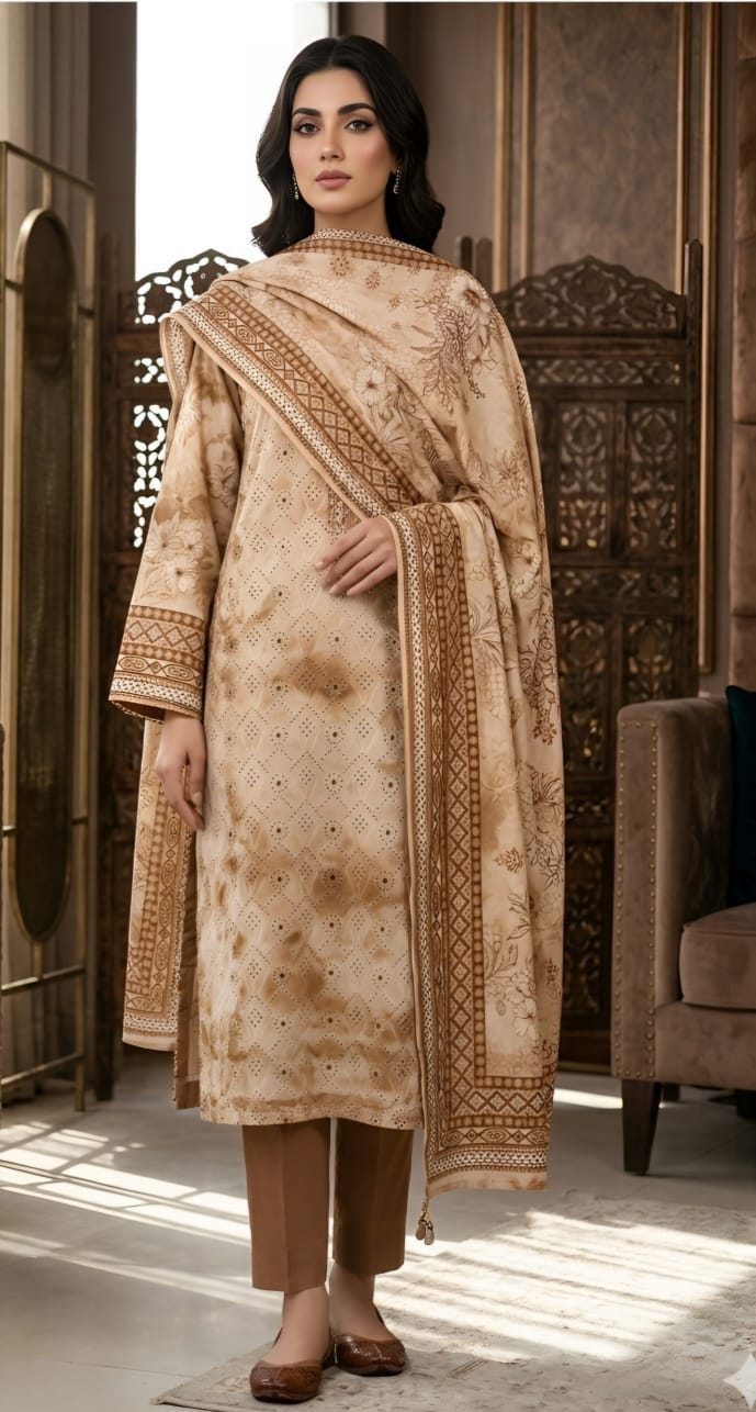 Chikankari Lawn Unstitched Suit – Husn-e-Ara | 3 Piece
