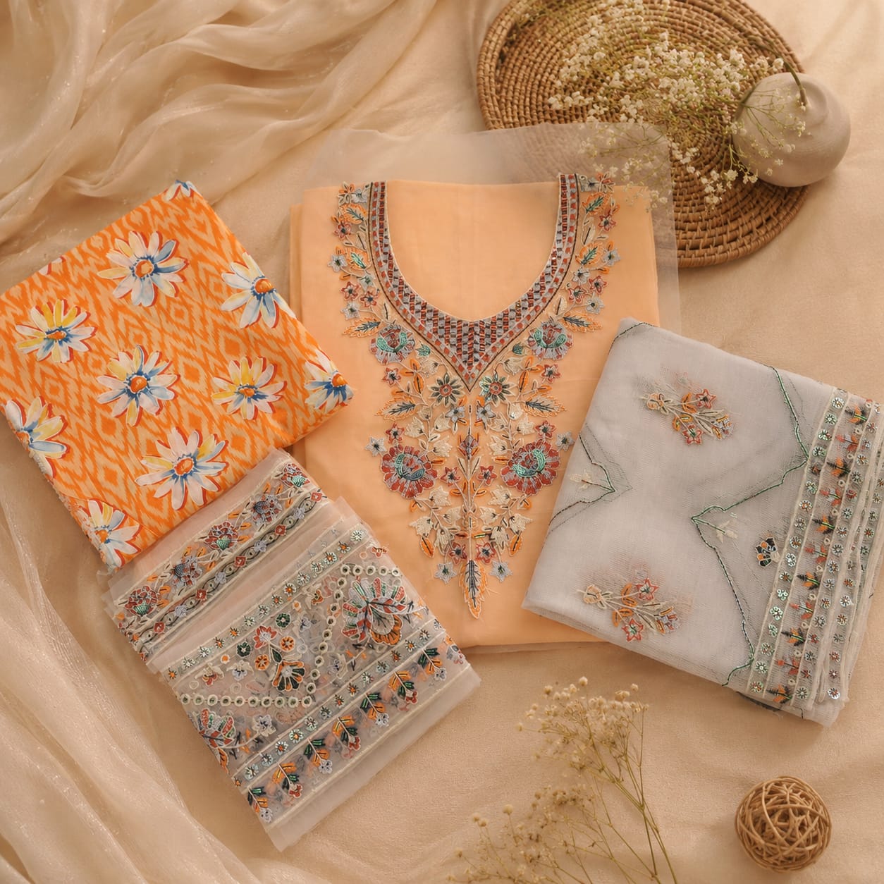 EMBROIDERED LAWN UNSTITCHED SUIT – 3 PIECE